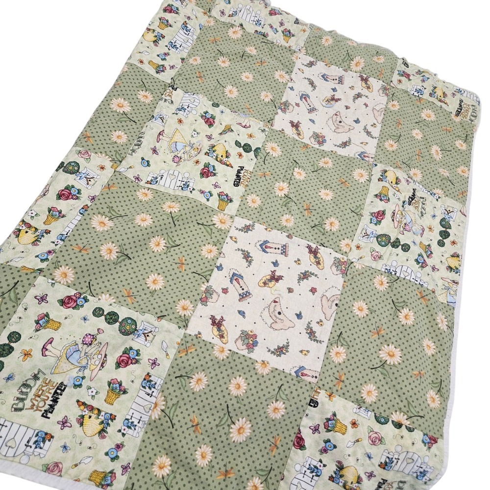 Mary Engelbreit Garden Thyme Quilt Throw Blanket Handmade‎ Patchwork Yellow Bees